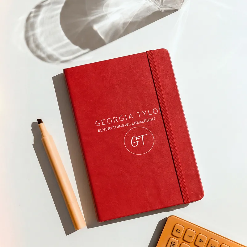 Custom Name Printed Red Lined Notebook