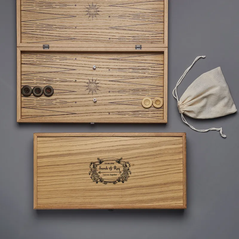 Custom Oak Backgammon Set with Pool Cover for Couples