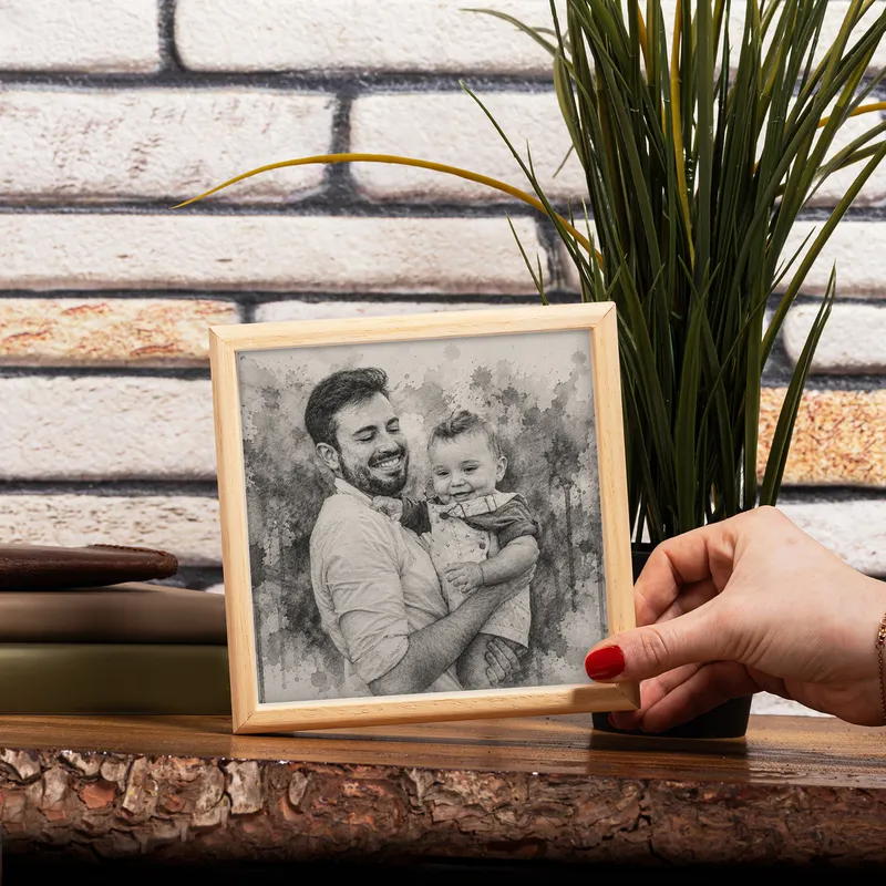 Custom Pencil Sketch Photo on Wood for Dad