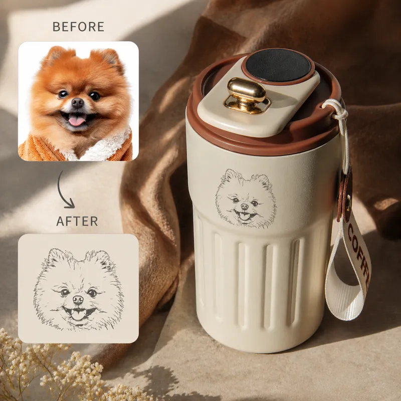 Custom Pet Portrait Digital Thermos for Animal Lovers