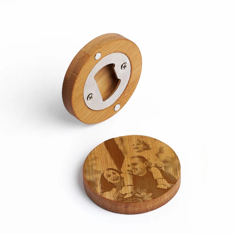 Custom Photo Bamboo Bottle Opener Magnet