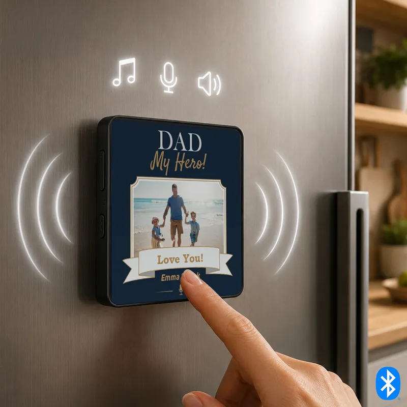 Custom Photo Bluetooth Magnet Gift for Dad with Voice & Music