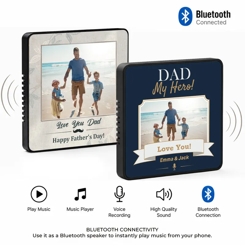 Custom Photo Bluetooth Magnet Gift for Dad with Voice & Music