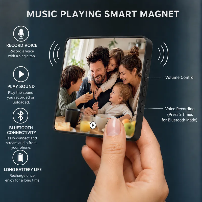 Custom Photo Bluetooth Magnet Gift for Dad with Voice & Music