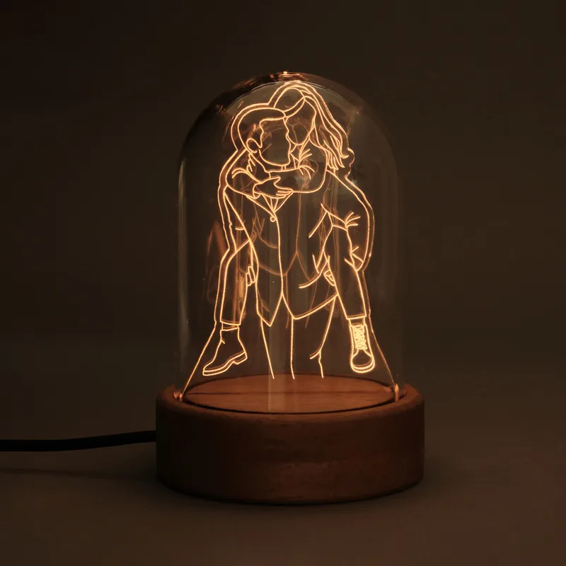 Custom Photo Line Art Glass Dome Couple Lamp