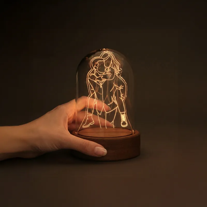 Custom Photo Line Art Glass Dome Couple Lamp