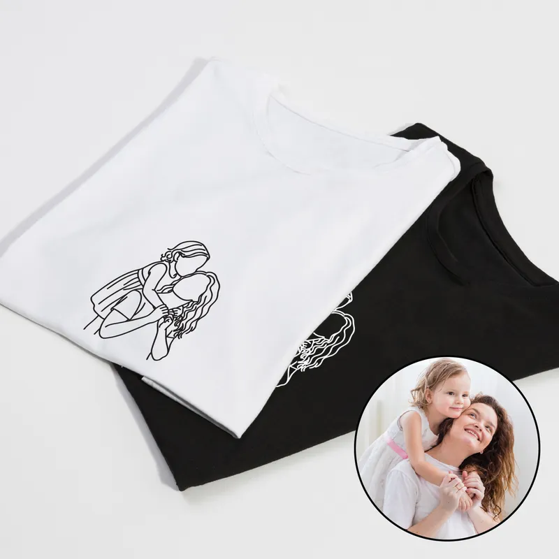 Personalised Line Art Mum and Child Matching T-Shirts