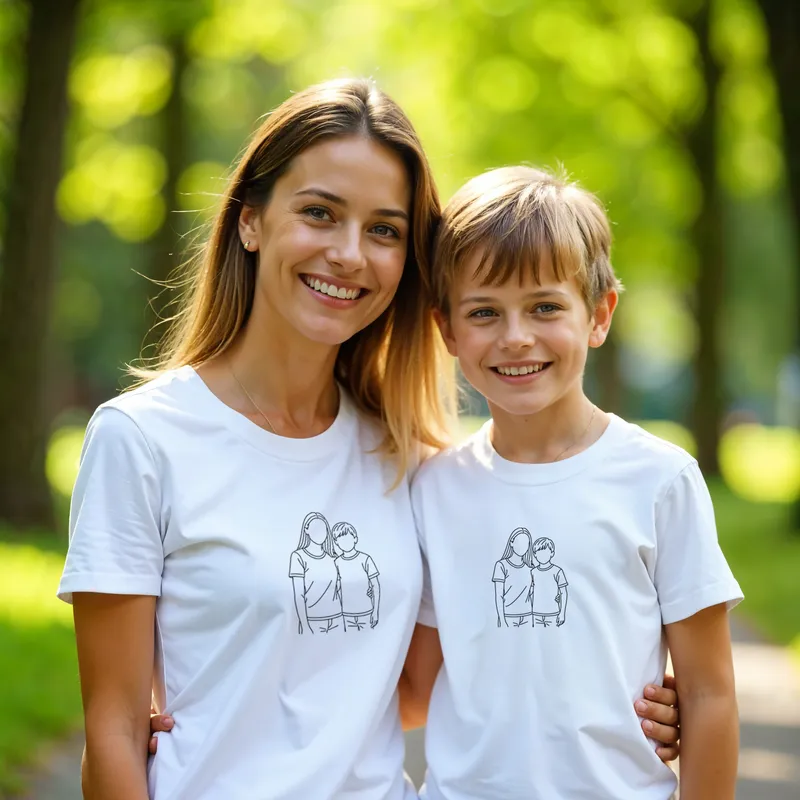 Personalised Line Art Mum and Child Matching T-Shirts