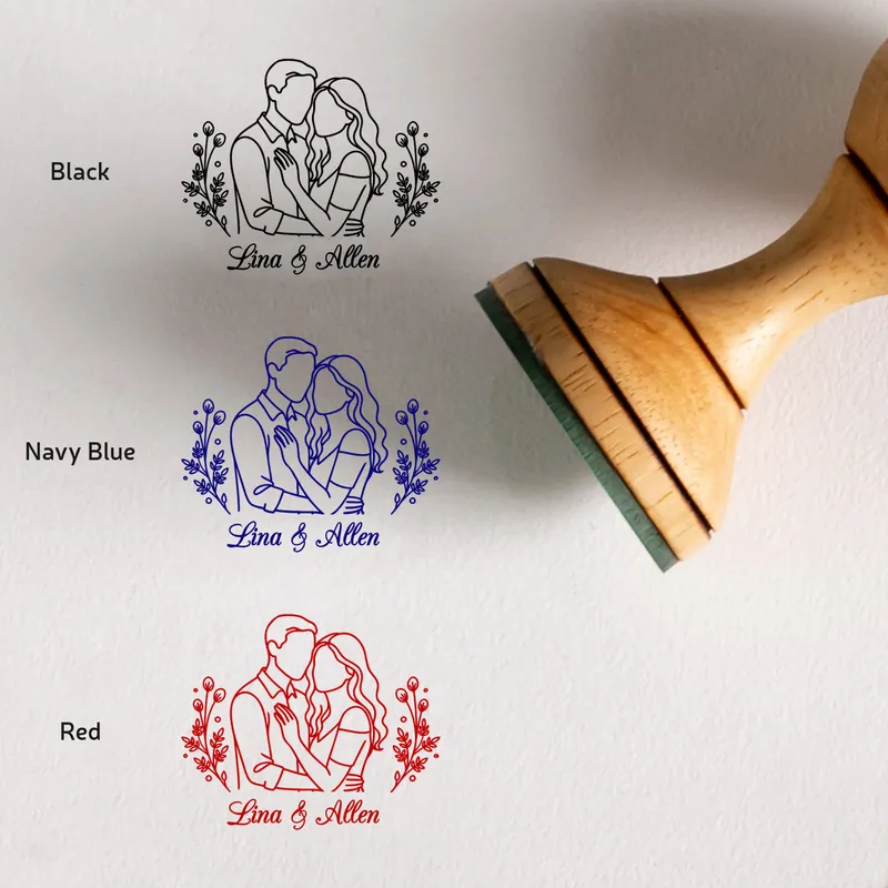 Custom Photo Line Art Wooden Stamp Set