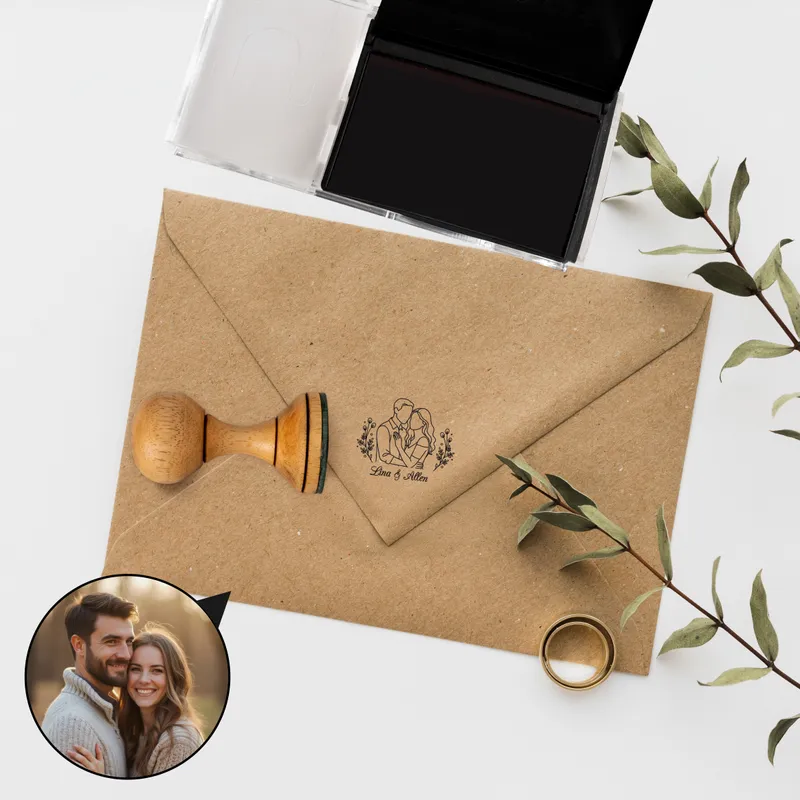 Custom Photo Line Art Wooden Stamp Set