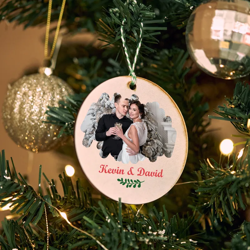 Custom Photo Printed MDF Tree Ornament with Names