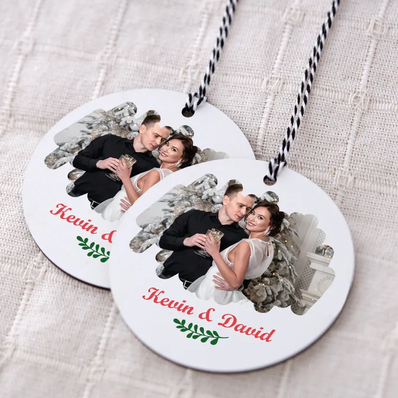 Custom Photo Printed MDF Tree Ornament with Names