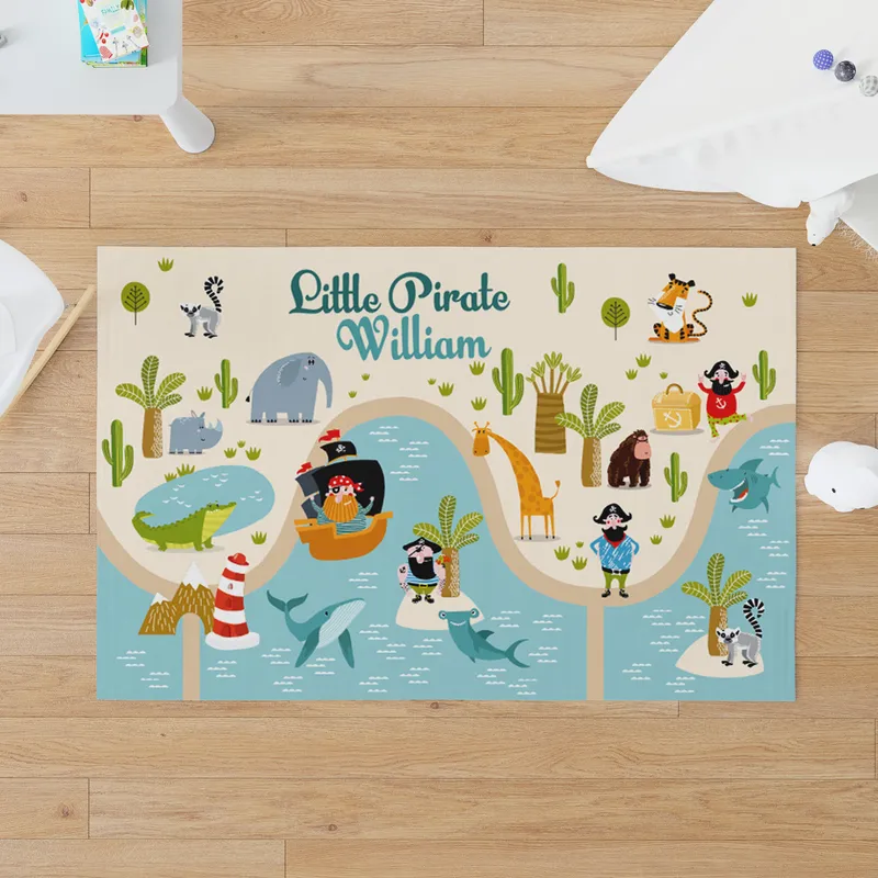 Custom Pirate Adventure Baby Play Mat with Personalized Name