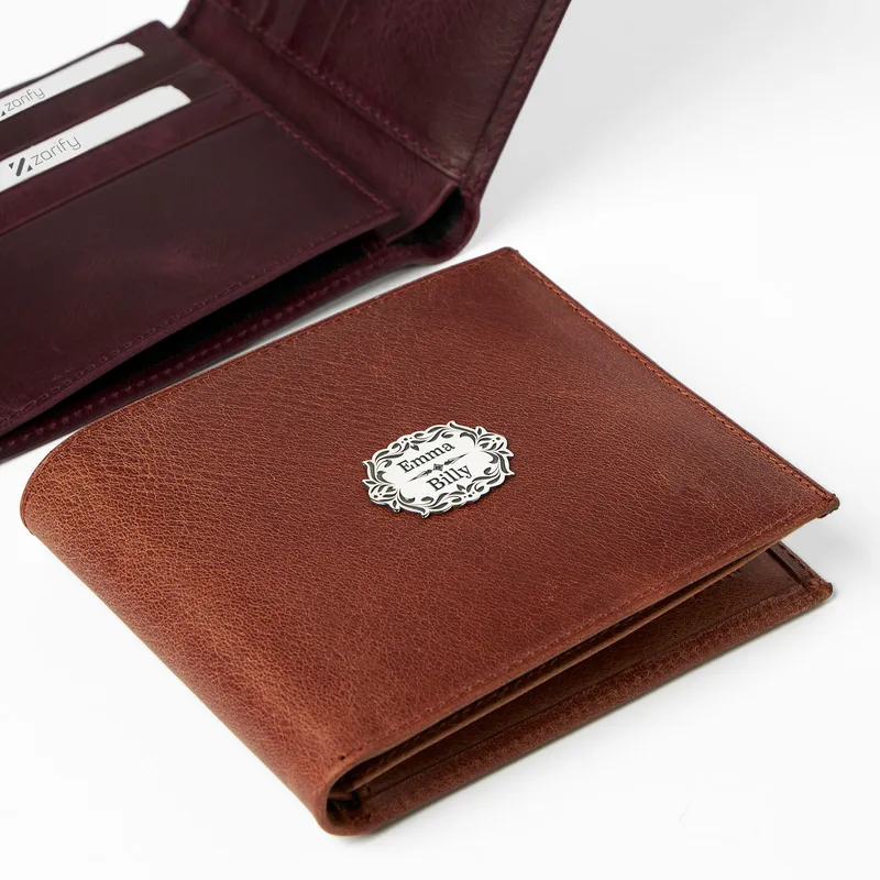 Personalised Silver Vintage Leather Wallet with Name