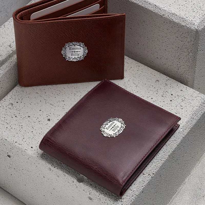 Personalised Silver Vintage Leather Wallet with Name