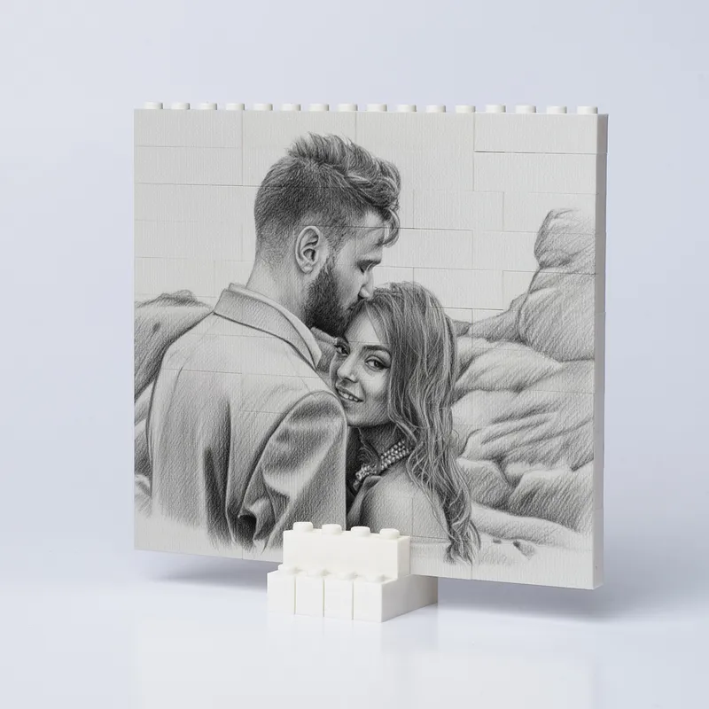 Custom Sketch Photo Block Puzzle for Couples