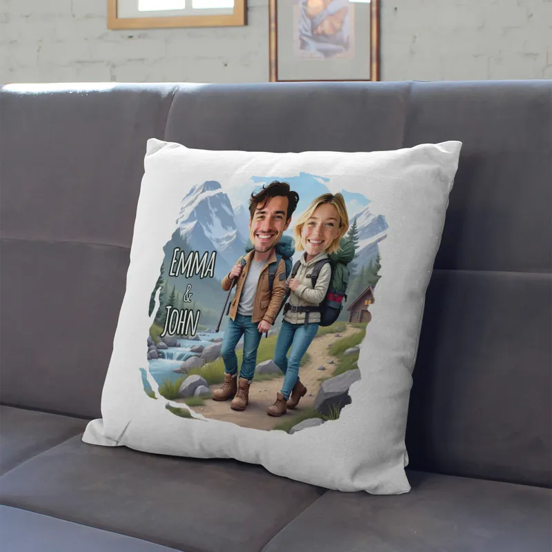 Custom Travel Couple Cartoon Pillow Gift