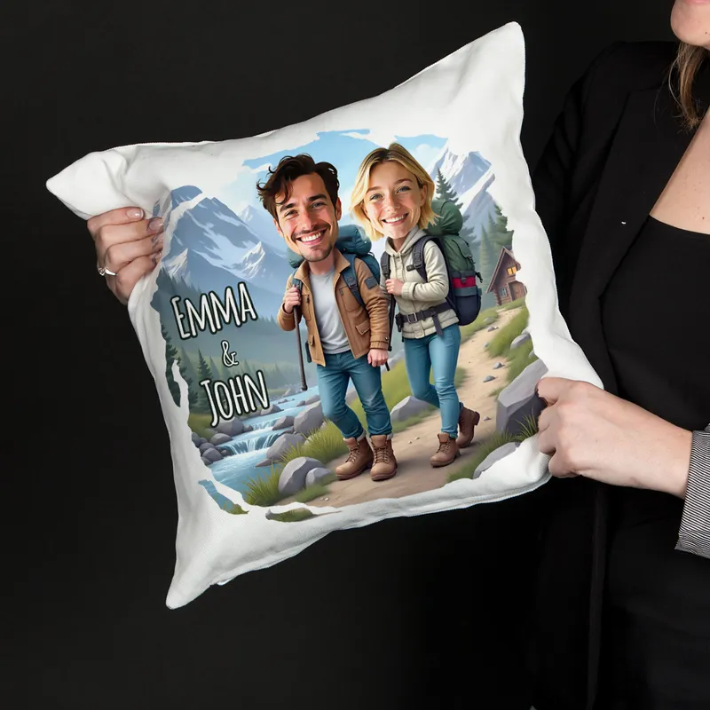 Custom Travel Couple Cartoon Pillow Gift