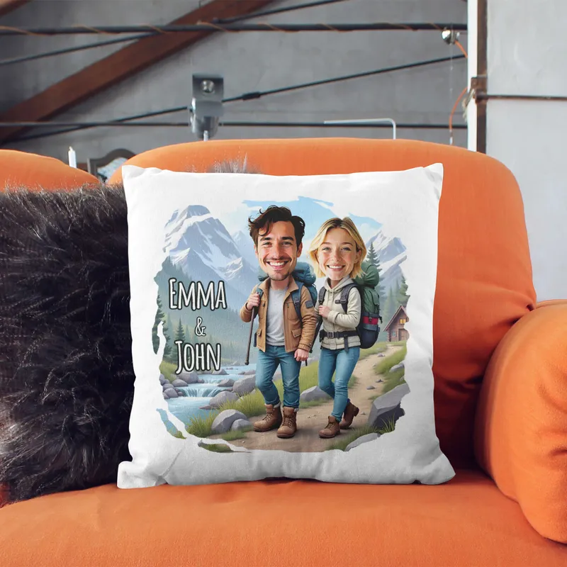 Custom Travel Couple Cartoon Pillow Gift