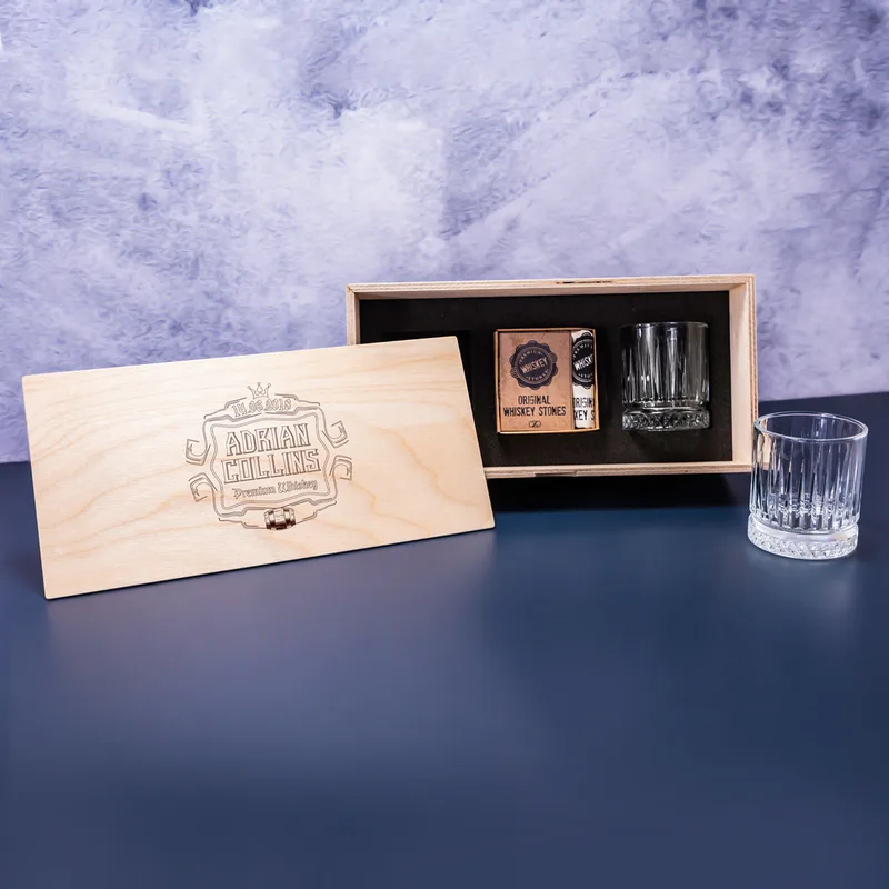 Custom Wooden Boxed Glasgow Set of 2 Whiskey Glasses