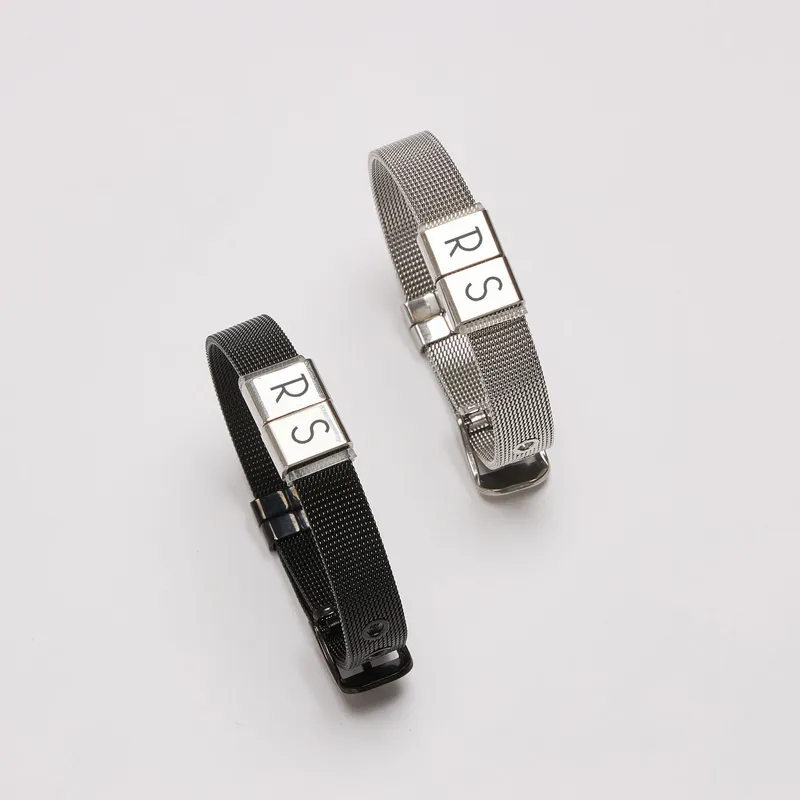 Customizable Men's Woven Bracelet with Initials and Twin Buckle