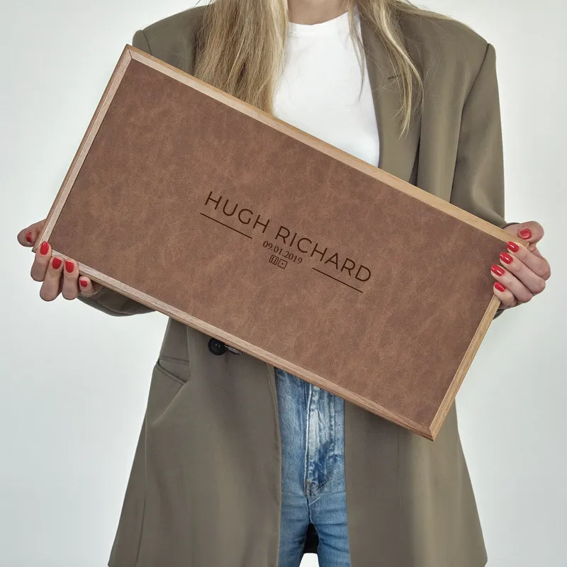 Customizable Name and Date Leather-Covered Walnut Backgammon Set