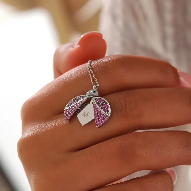 Personalised Ladybird Necklace for Her Unique Silver Gift