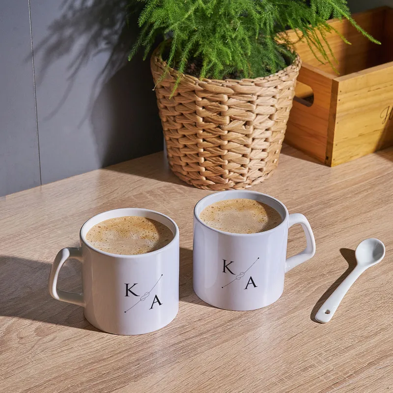 Customized Initial Printed 2 Piece Tea and Coffee Cup for Valentine