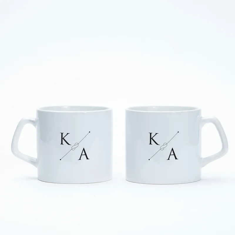 Customized Initial Printed 2 Piece Tea and Coffee Cup for Valentine