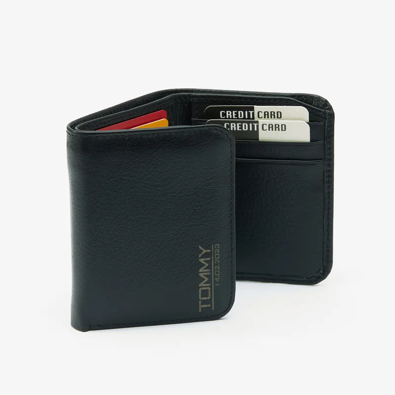 Customized Name and Date Printed Leather Wallet Gift for Man