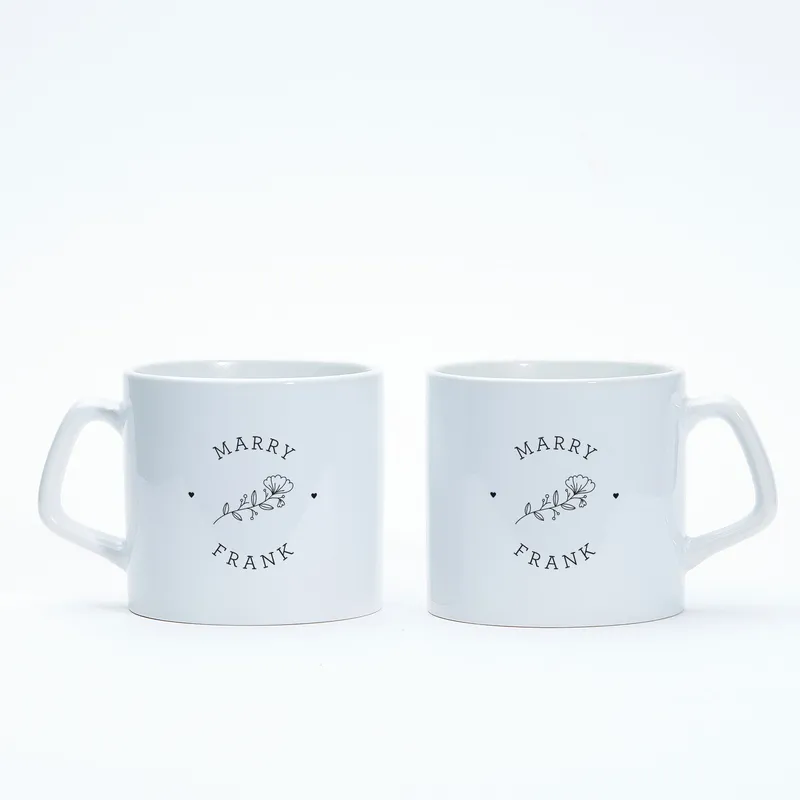 Customized Name Printed Minimal Design 2 Piece Mug for Couples