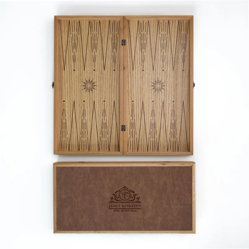 Customized Oak Backgammon Set with Leather Cover for Enthusiasts