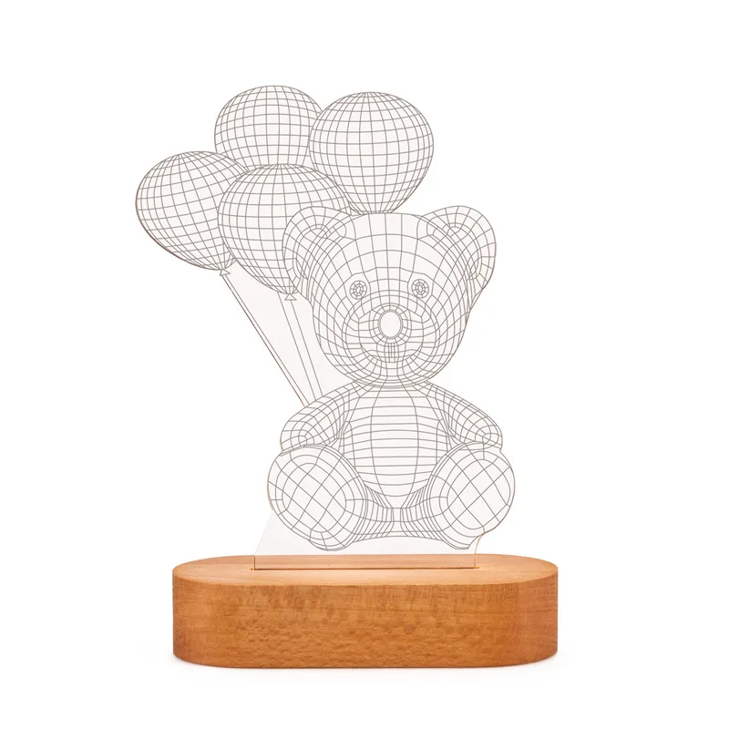 Cute Teddy Bear Holding Balloon 3D Led Lamp