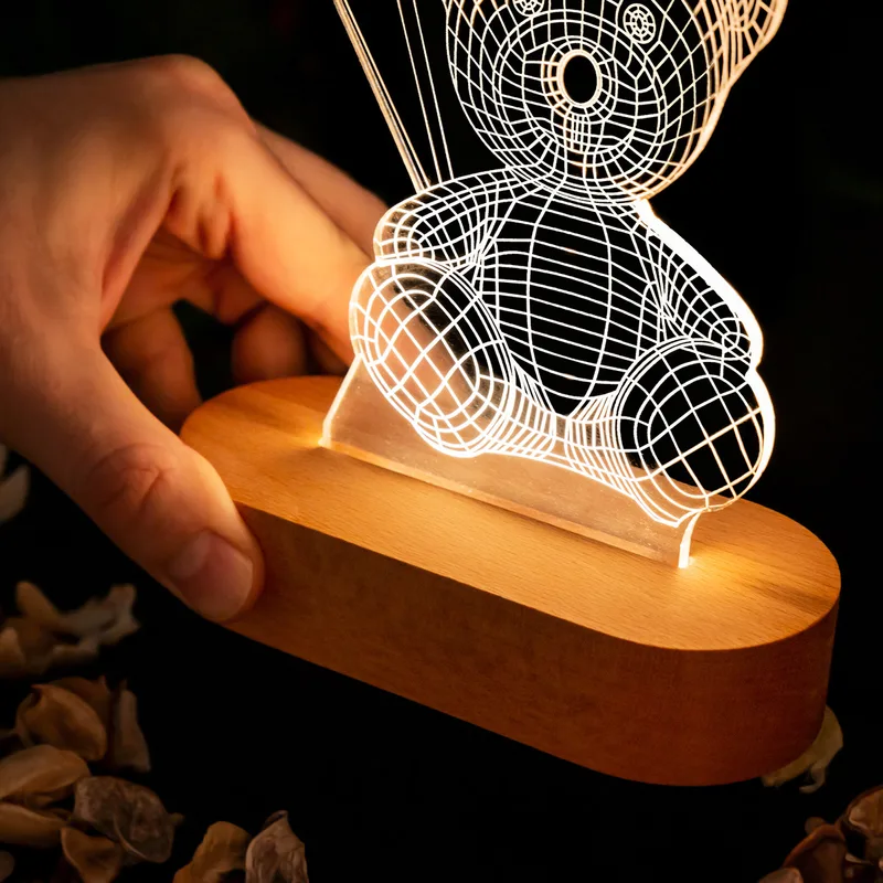 Cute Teddy Bear Holding Balloon 3D Led Lamp