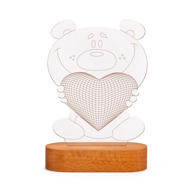 Cute Teddy Bear Holding Heart 3D Led Lamp