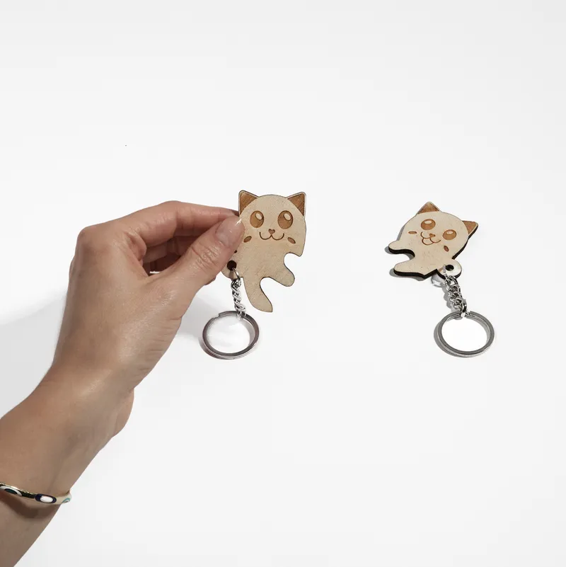 Cute Wooden Cat Couple Keychains for Partners