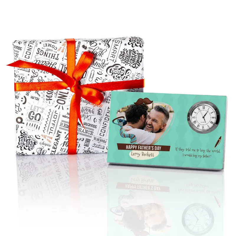 Dad Desk Photo Frame with Miniature Clock