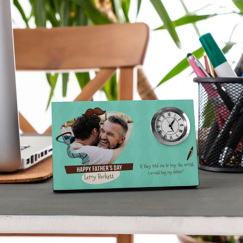 Dad Desk Photo Frame with Miniature Clock