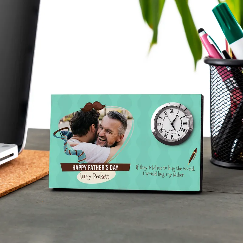 Dad Desk Photo Frame with Miniature Clock