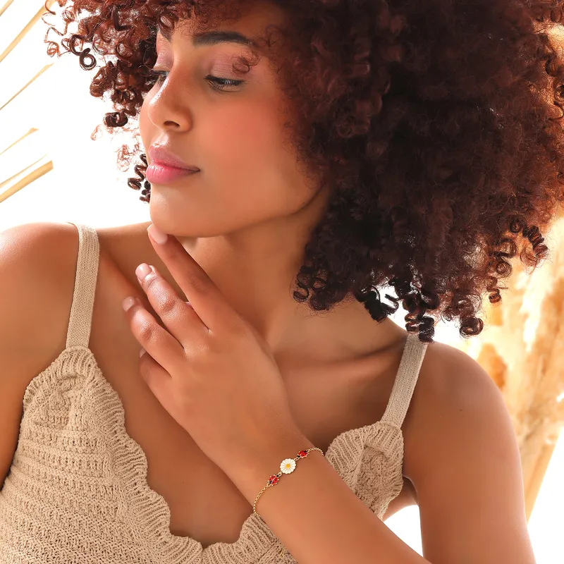 Daisy and Ladybug Themed Gold Plated Bracelet