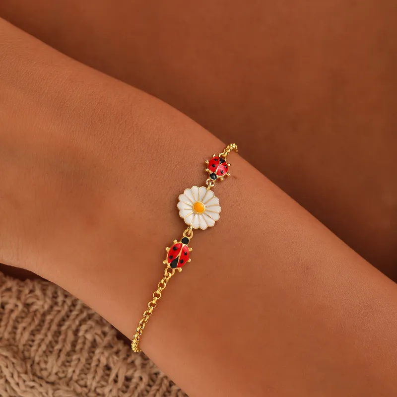 Daisy and Ladybug Themed Gold Plated Bracelet