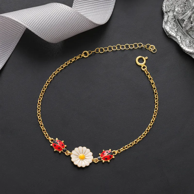 Daisy and Ladybug Themed Gold Plated Bracelet