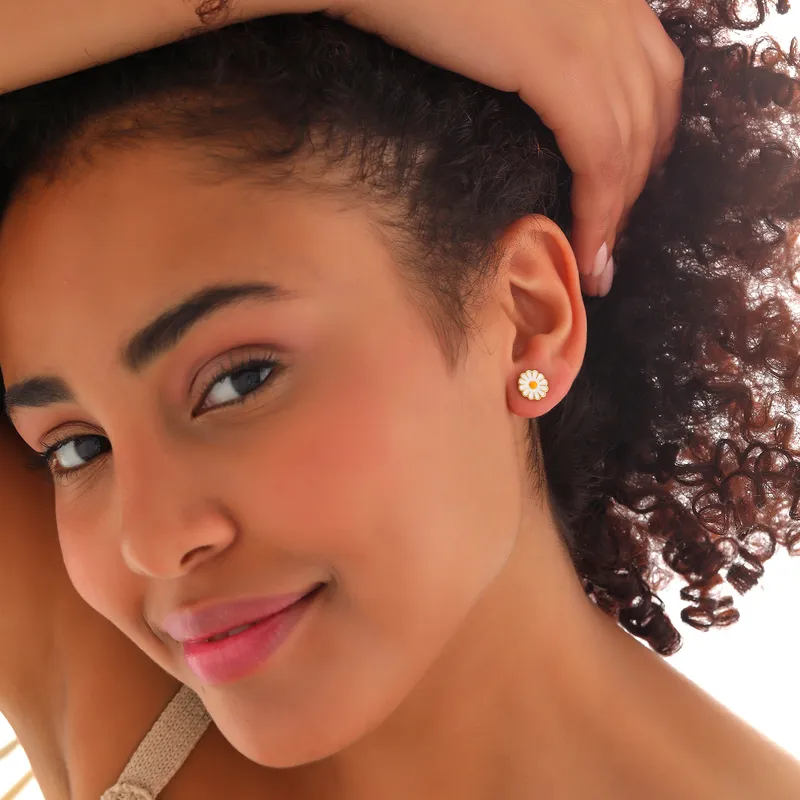 Daisy Themed Gold Plated Earrings