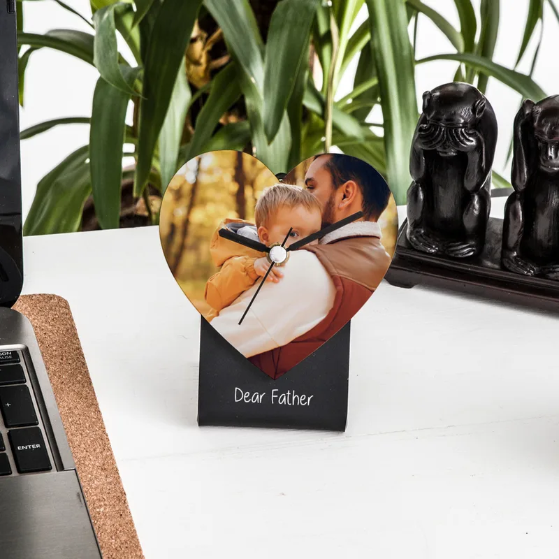 Dear Father Heart Shaped Desk Clock Father's Day