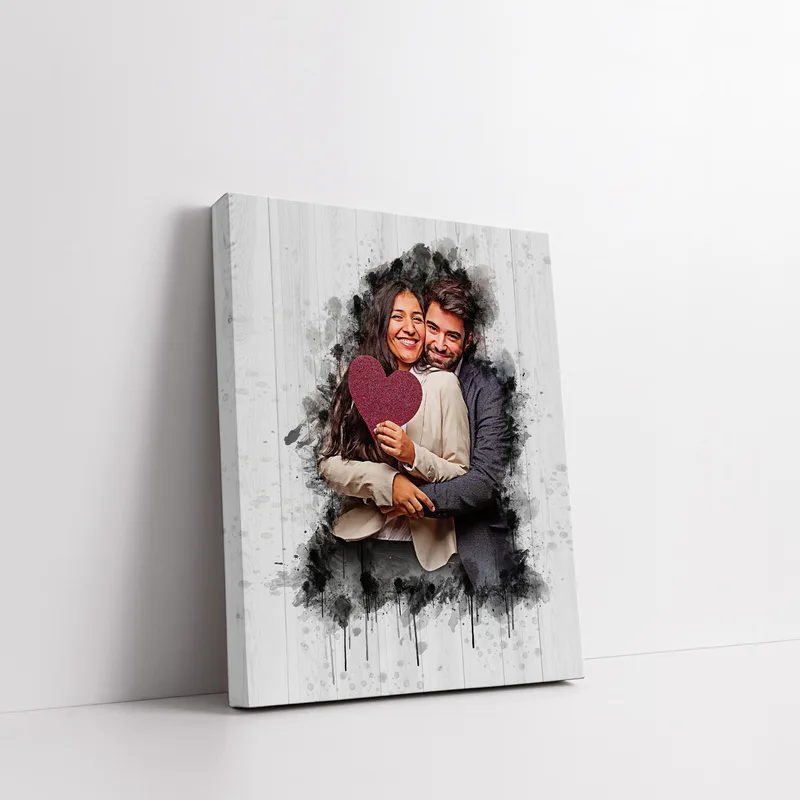 Personalised Couple Canvas Print with Artistic Drawing Effect 40x60cm