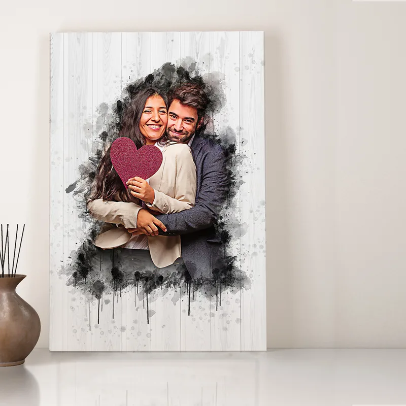 Personalised Couple Canvas Print with Artistic Drawing Effect 40x60cm