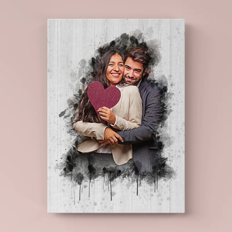 Personalised Couple Canvas Print with Artistic Drawing Effect 40x60cm