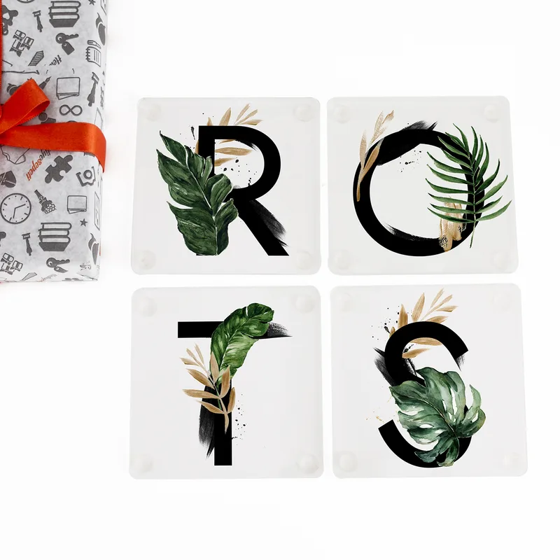 Decorative Initial Letter Personalized Acrylic Coaster Set