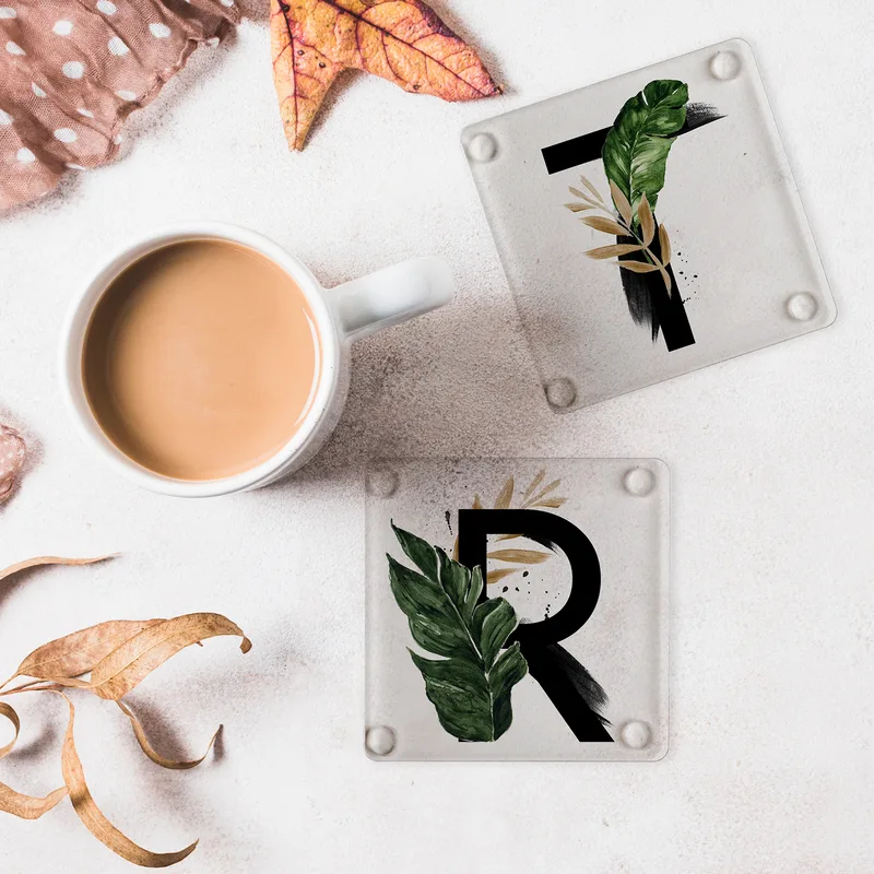 Decorative Initial Letter Personalized Acrylic Coaster Set