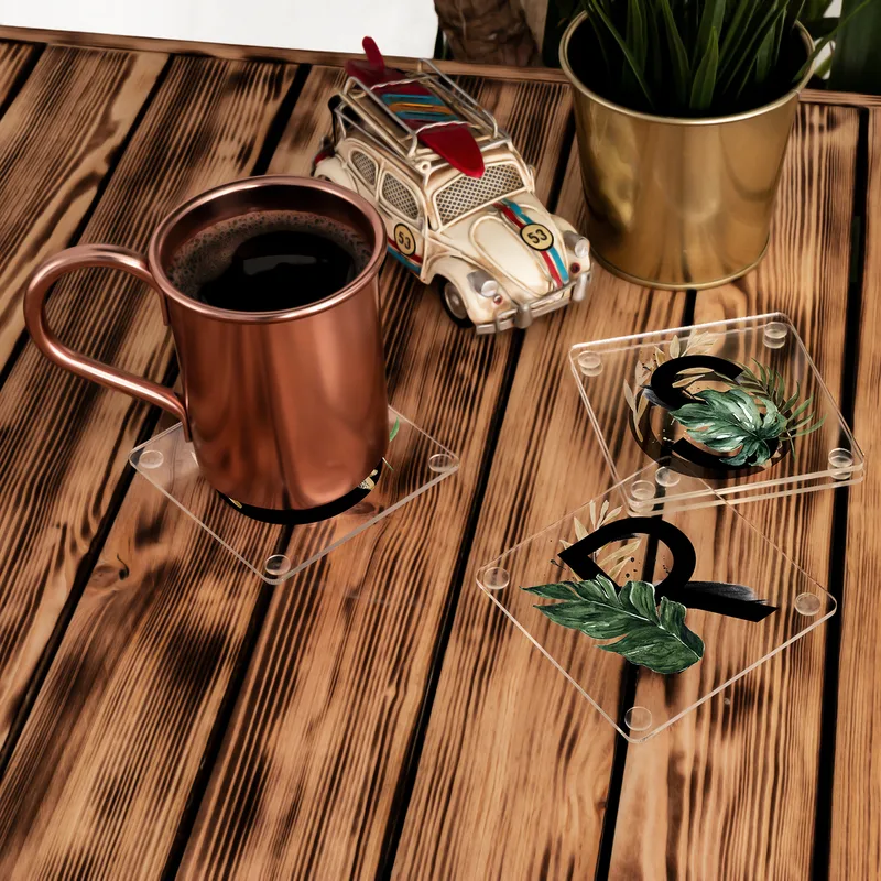 Decorative Initial Letter Personalized Acrylic Coaster Set